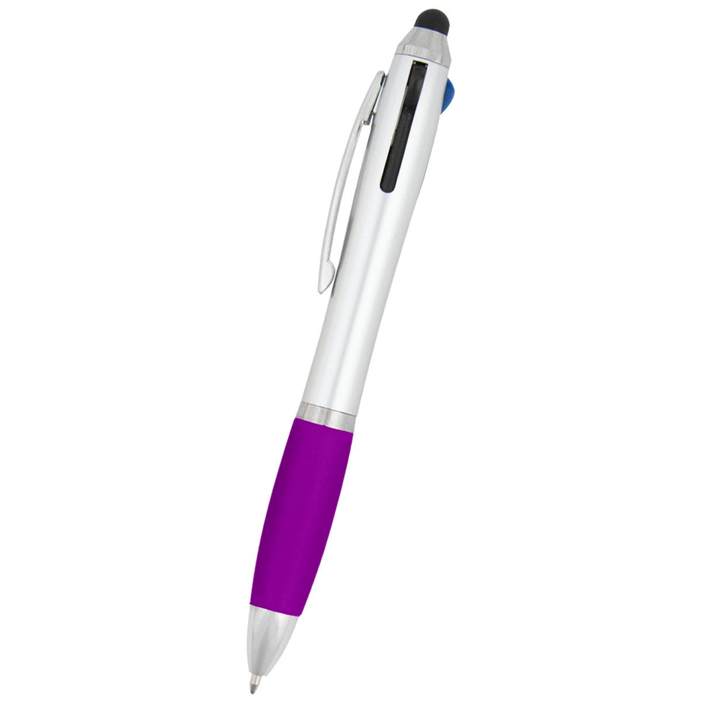 Hit Silver with Purple 3-In-One Pen with Stylus