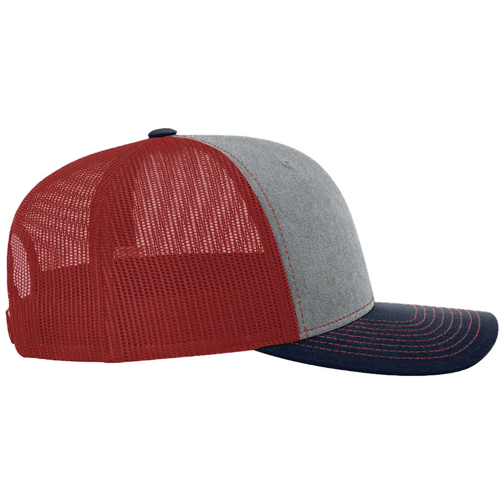Richardson Heather Grey/Cardinal/Navy Trucker Cap
