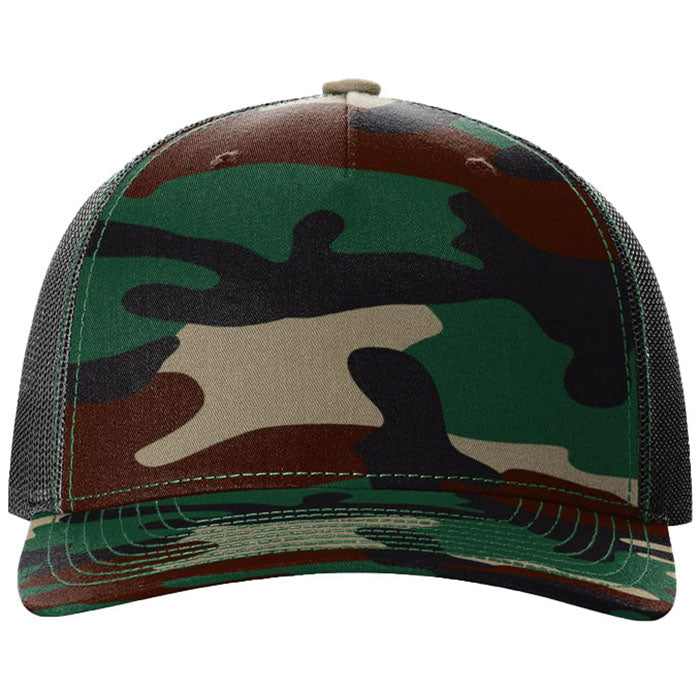 Richardson Green Camo/Black Printed Five-Panel Trucker