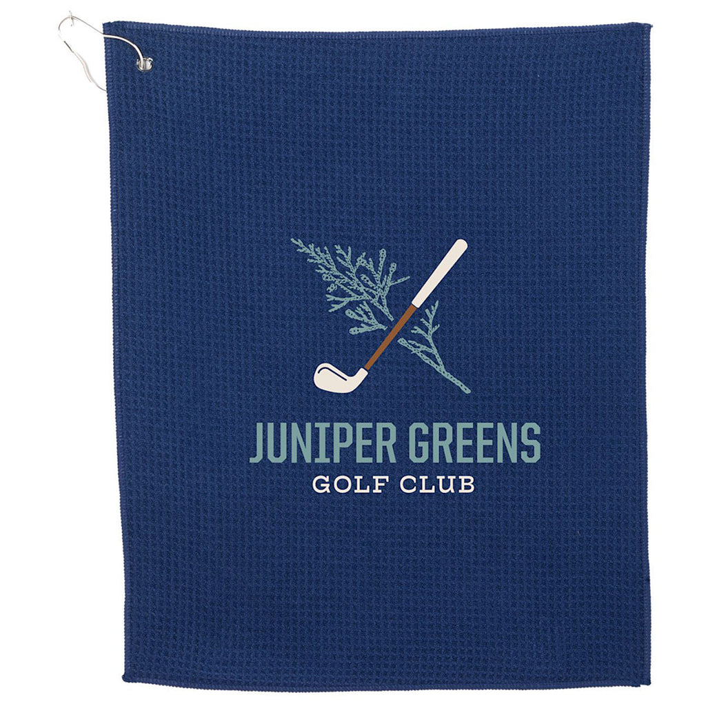 Leed's Navy 15" x 18" RPET 200g Microfiber Waffle Towel