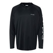 Columbia Black/Cool Grey PFG Terminal Tackle Hooded Long Sleeve Shirt