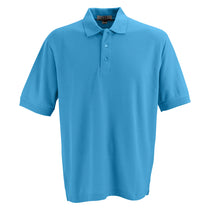 Vantage Men's Island Blue Soft-Blend Double-Tuck Pique Polo