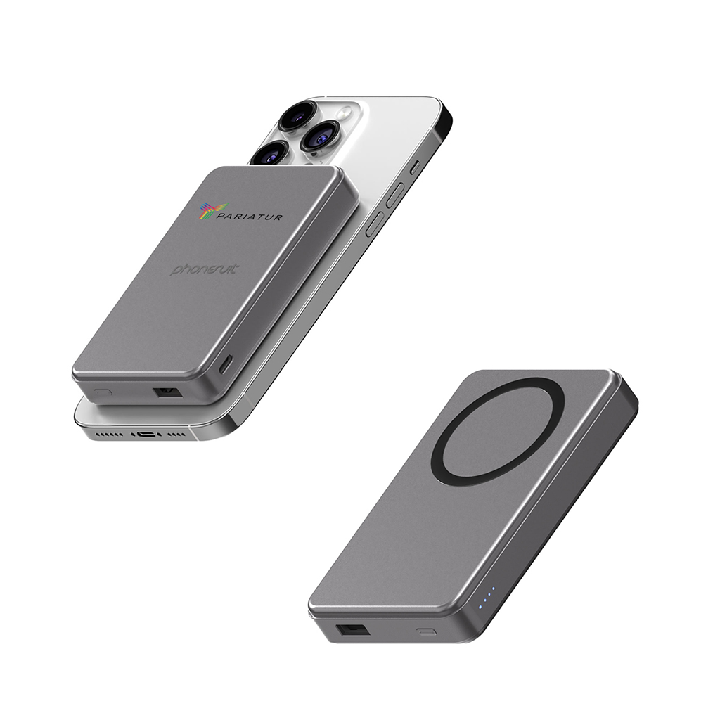 PhoneSuit® Silver Elite Mag Qi2 Wireless Battery Pack & Portable Pocket Charger 10,000 mAh