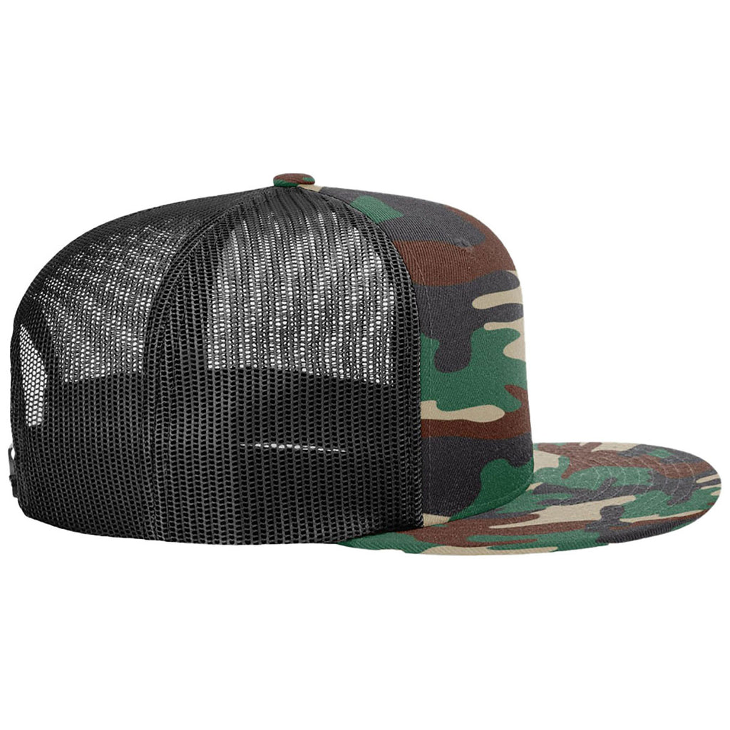 Richardson Green Camo/Black Acrylic-Wool Blend Flatbill Trucker