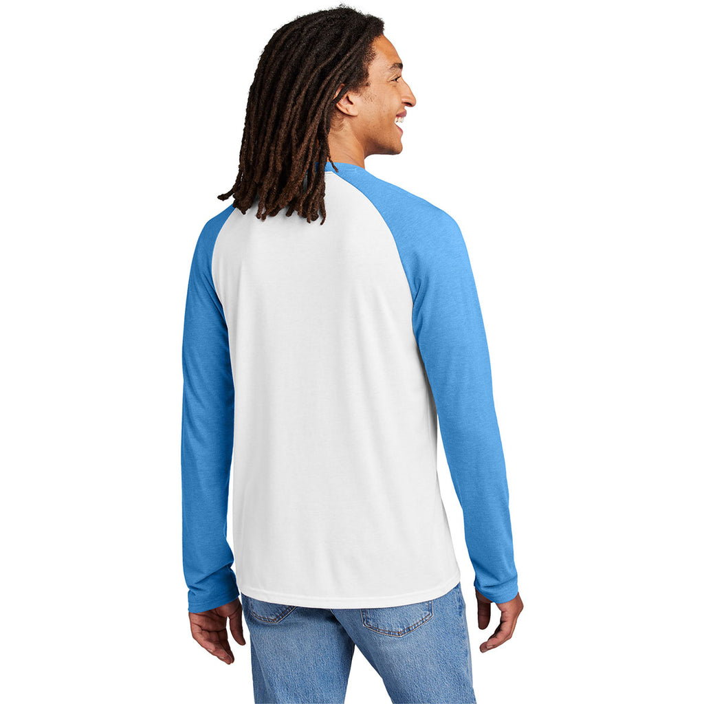 Allmade Unisex Azure Blue/Bright White Tri-Blend Long Sleeve Colorblock Raglan