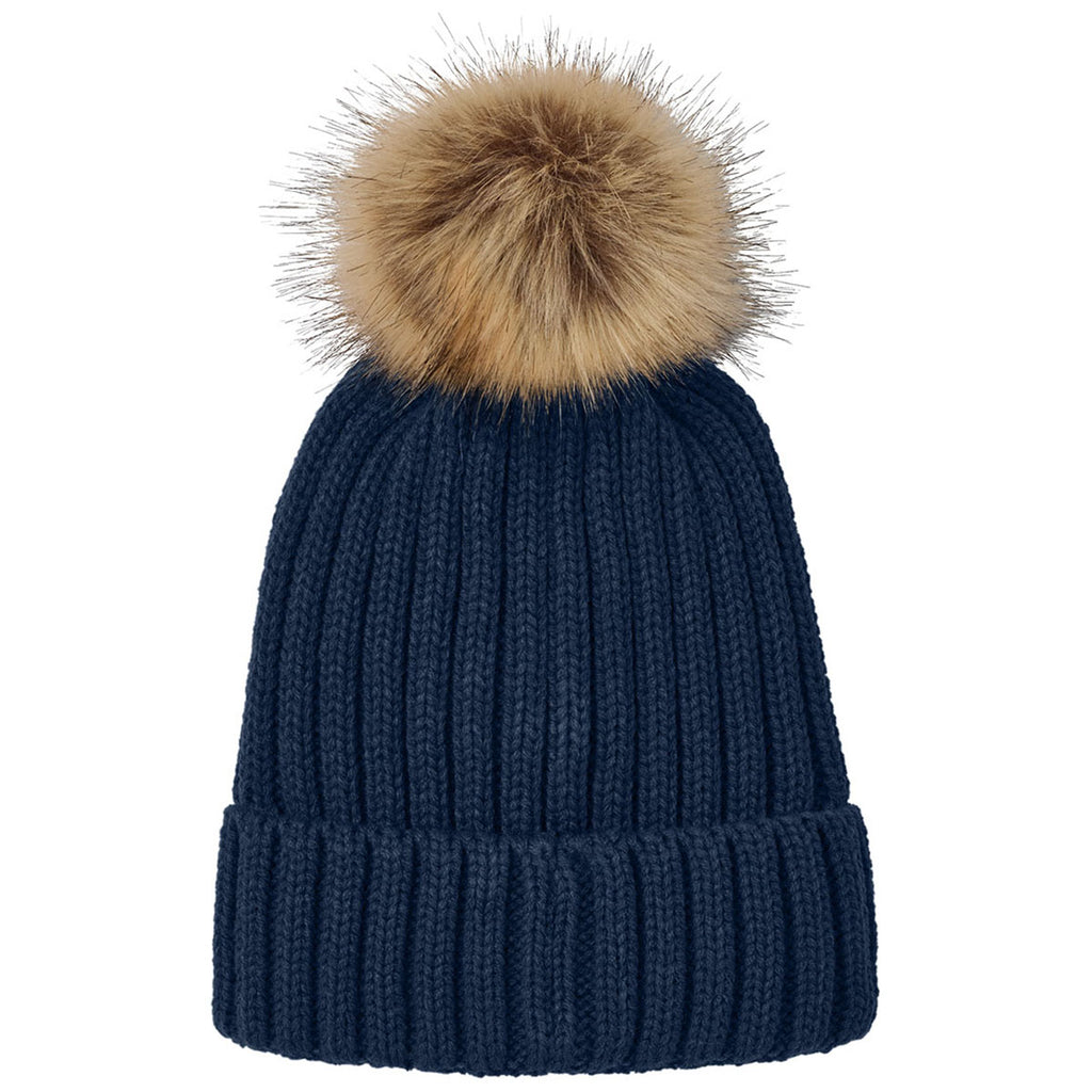 Port Authority River Blue Navy Faux Fur Pom Beanie