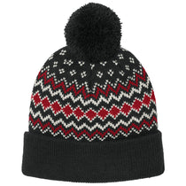 Port Authority Deep Black/Rich Red/Marshmallow Alpine Pom Beanie