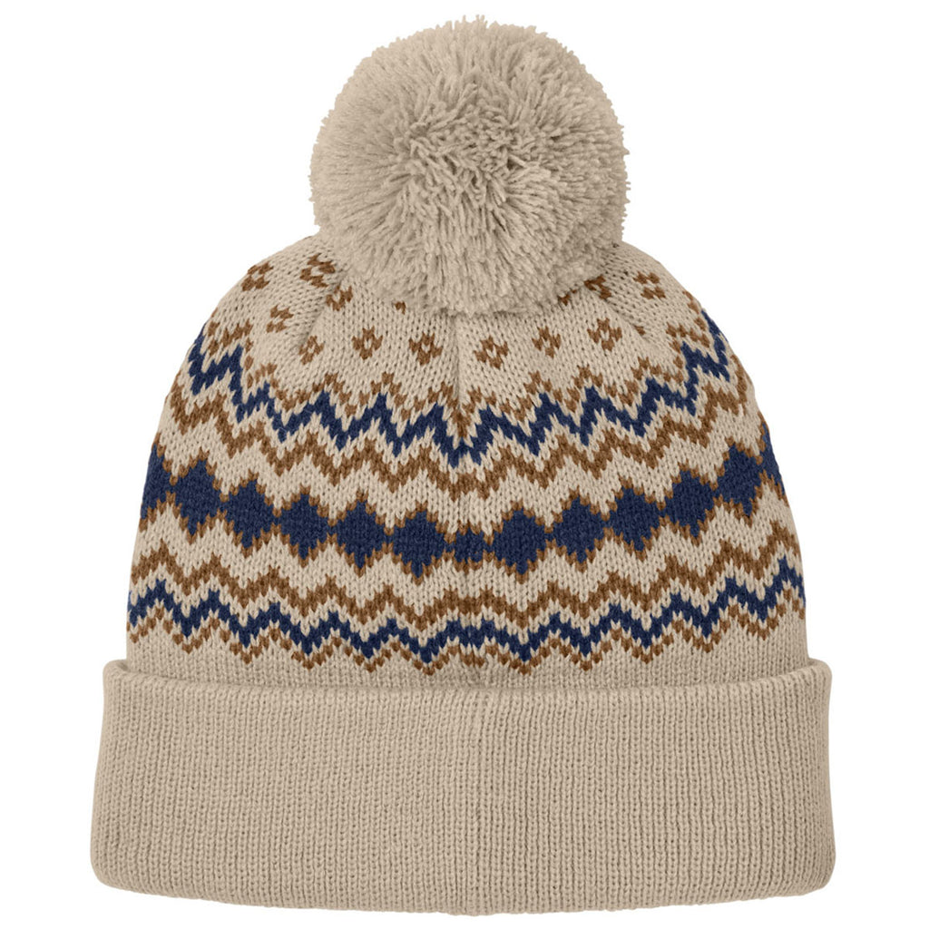 Port Authority Sahara/True Navy/Duck Brown Alpine Pom Beanie
