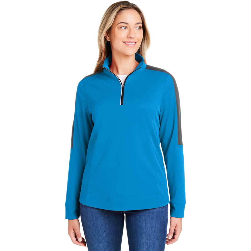 Core 365 Women's Electric Blue/Carbon Market Snag Protect Mesh Colorblock Quarter-Zip Pullover