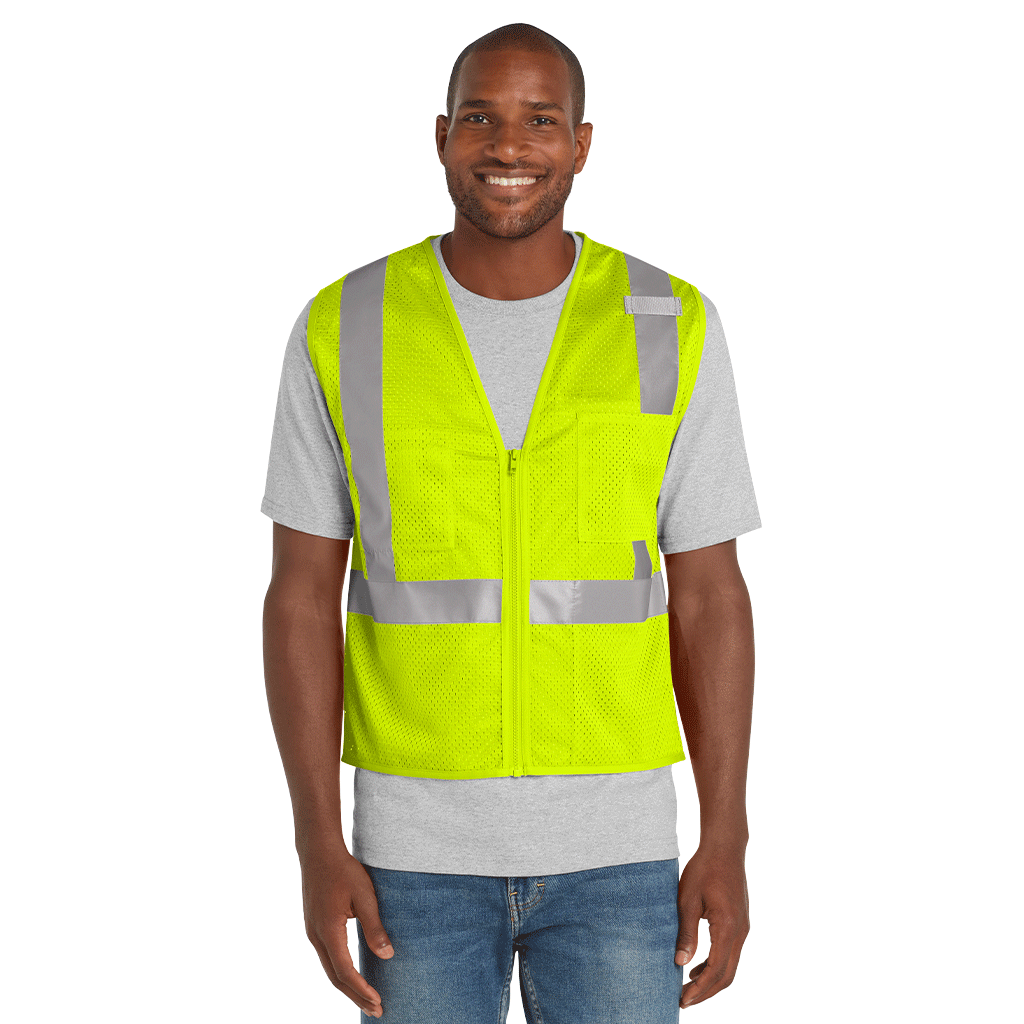 CornerStone Men's Safety Yellow ANSI 107 Class 2 Mesh Zippered Vest