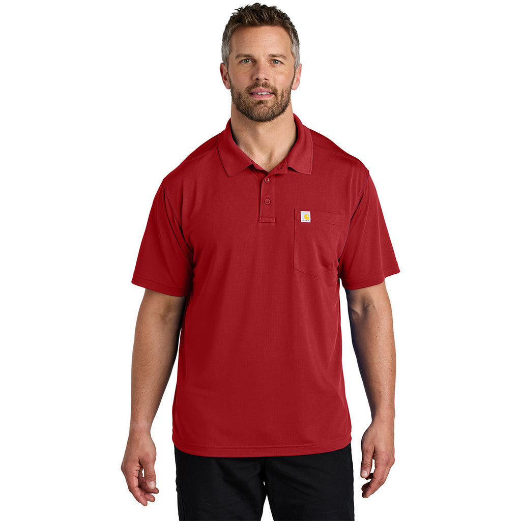 Carhartt Men's Crimson Red Force Snag-Resistant Pocket Polo