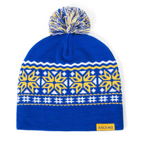 Pop Promos Blue & Yellow Fair Isle Knit Beanie