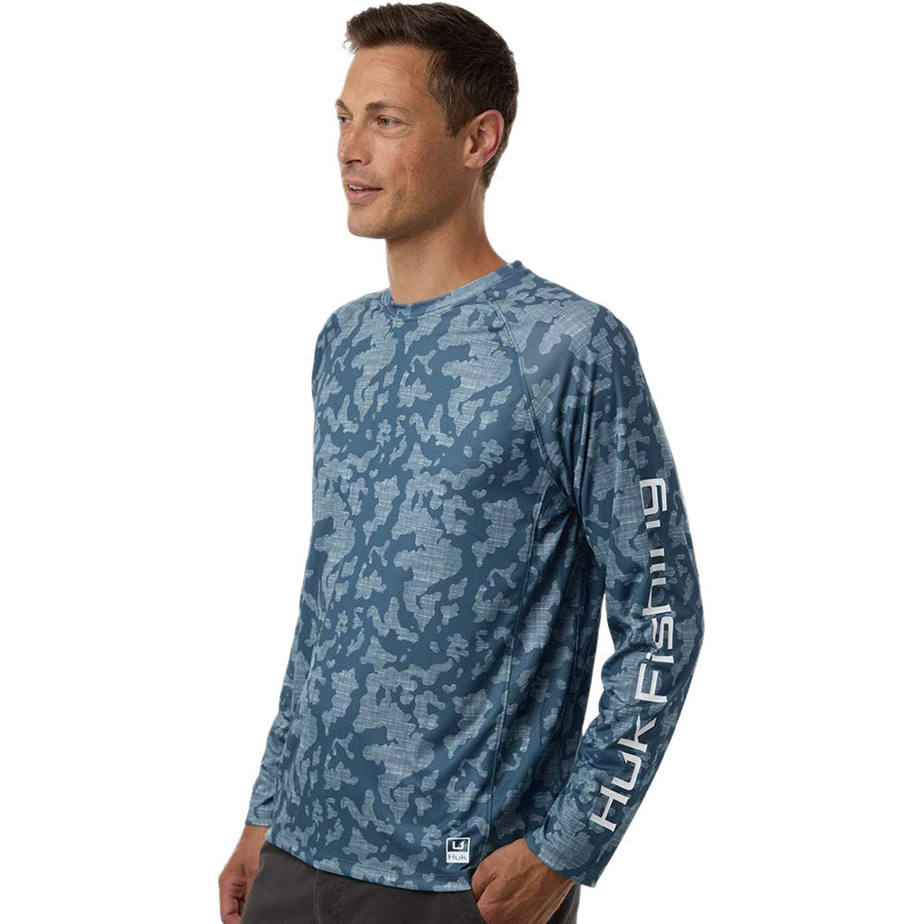 HUK Men's Titanium Blue LoPro Running Lakes Long Sleeve T-Shirt