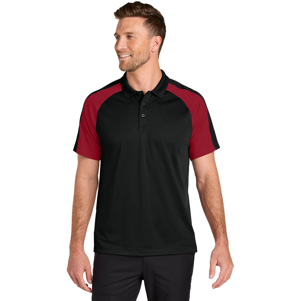 Port Authority Men's Deep Black/Rich Red Wearever Performance Pique Colorblock Polo