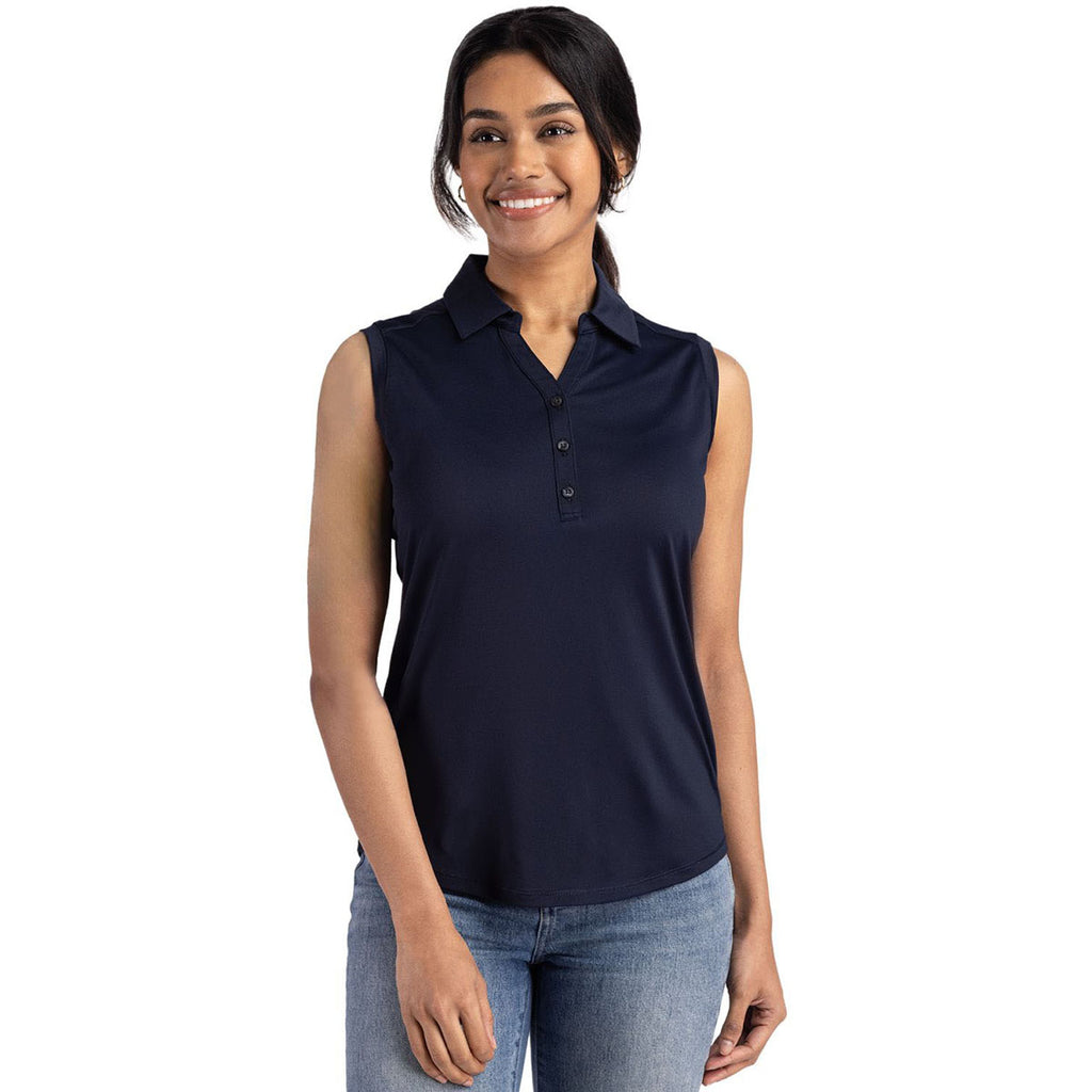 Cutter & Buck Women's Navy Blue Forge Eco Stretch Recycled Sleeveless Polo