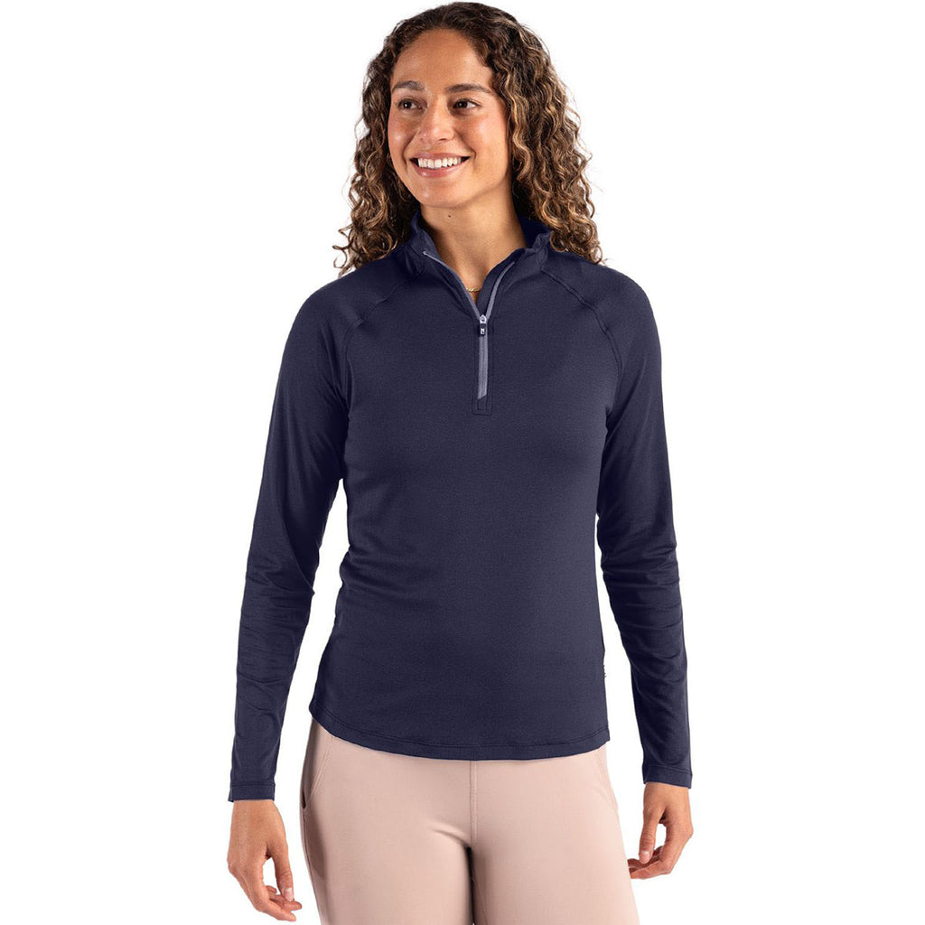 Cutter & Buck Women's Navy Blue Coastline Epic Comfort Recycled Quarter Zip