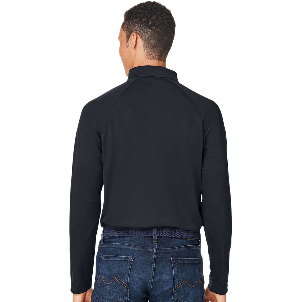 Harriton Men's Black Charge Snag and Soil Protect Long Sleeve Polo