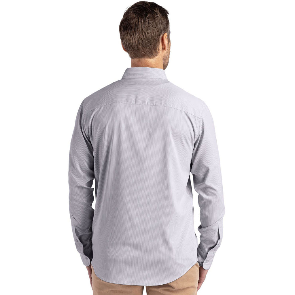 Cutter & Buck Men's Elemental Grey/White Skyline Epic Confidence Recycled Pinstripe Long Sleeve Dress Shirt