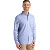 Cutter & Buck Men's Tour Blue/White Skyline Epic Confidence Recycled Pinstripe Long Sleeve Dress Shirt