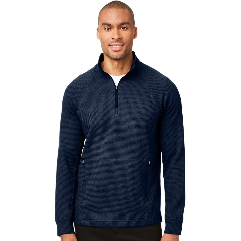 North End Men's Classic Navy Rhythm Waffle Quarter-Zip Pullover