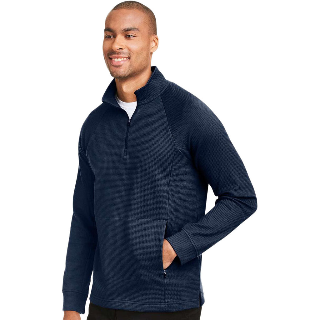 North End Men's Classic Navy Rhythm Waffle Quarter-Zip Pullover