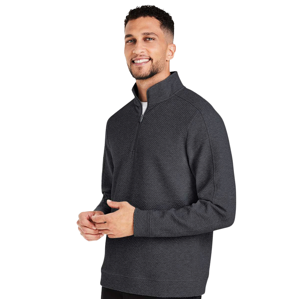 North End Men's Black Heather Spirit Textured Quarter-Zip Pullover