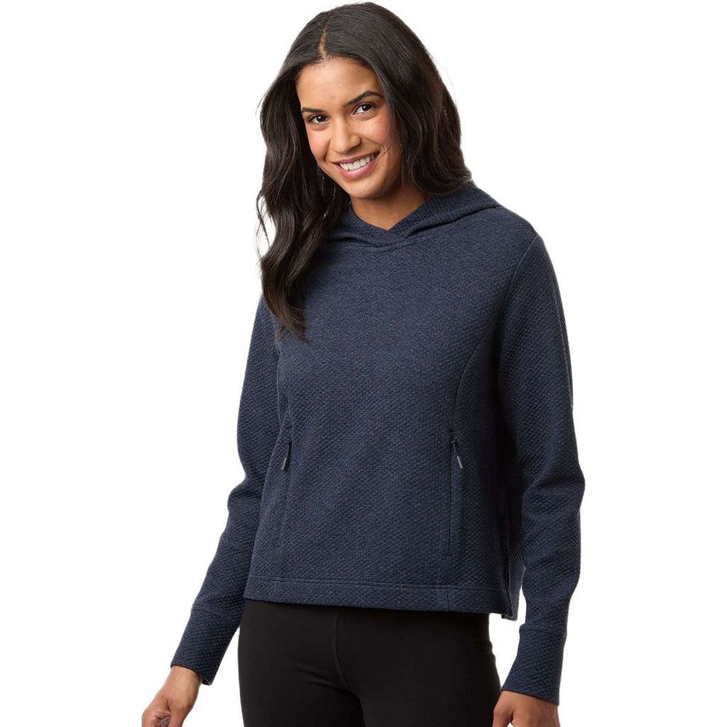 North End Women's Classic Navy Heather Spirit Textured Hooded Pullover