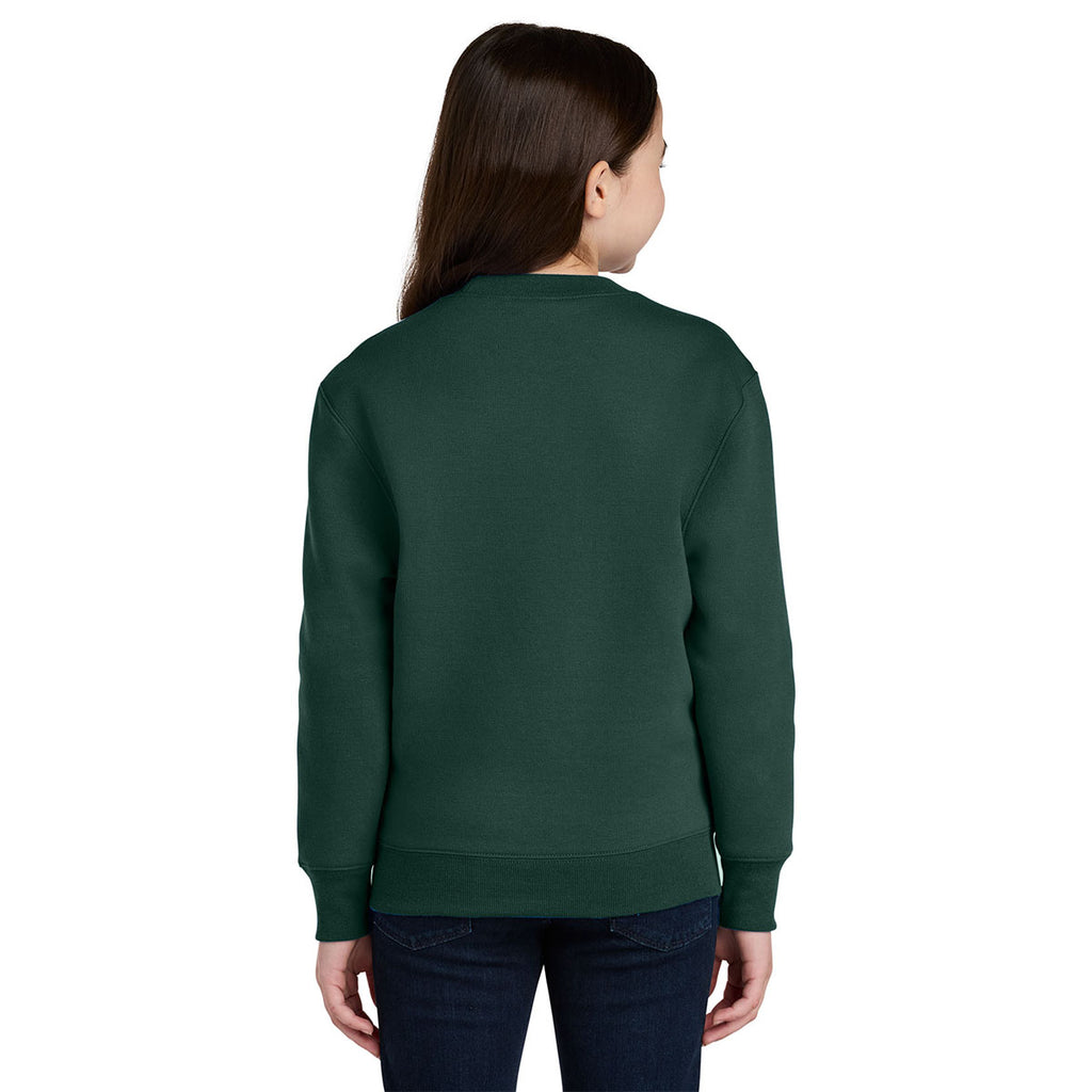 Port & Company Youth Dark Green Core Fleece Crewneck Pocket Sweatshirt
