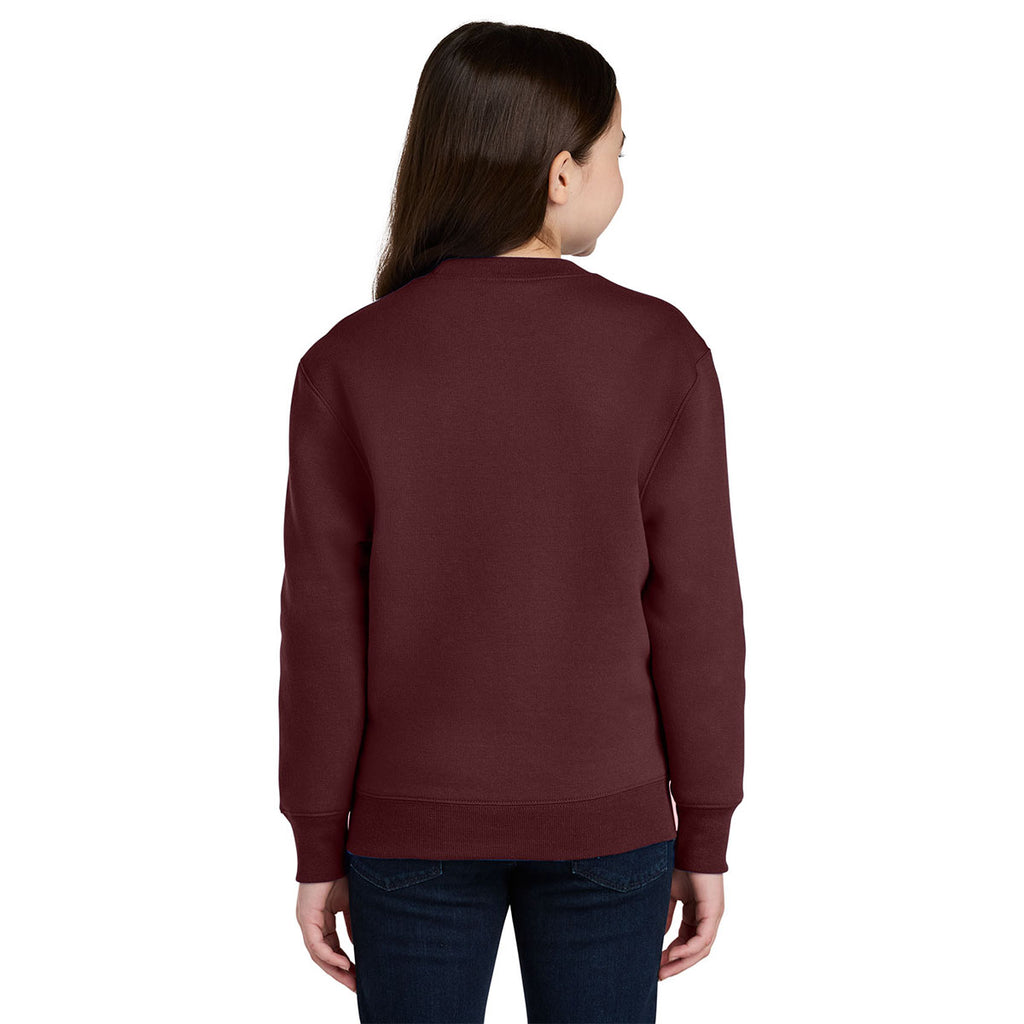 Port & Company Youth Maroon Core Fleece Crewneck Pocket Sweatshirt