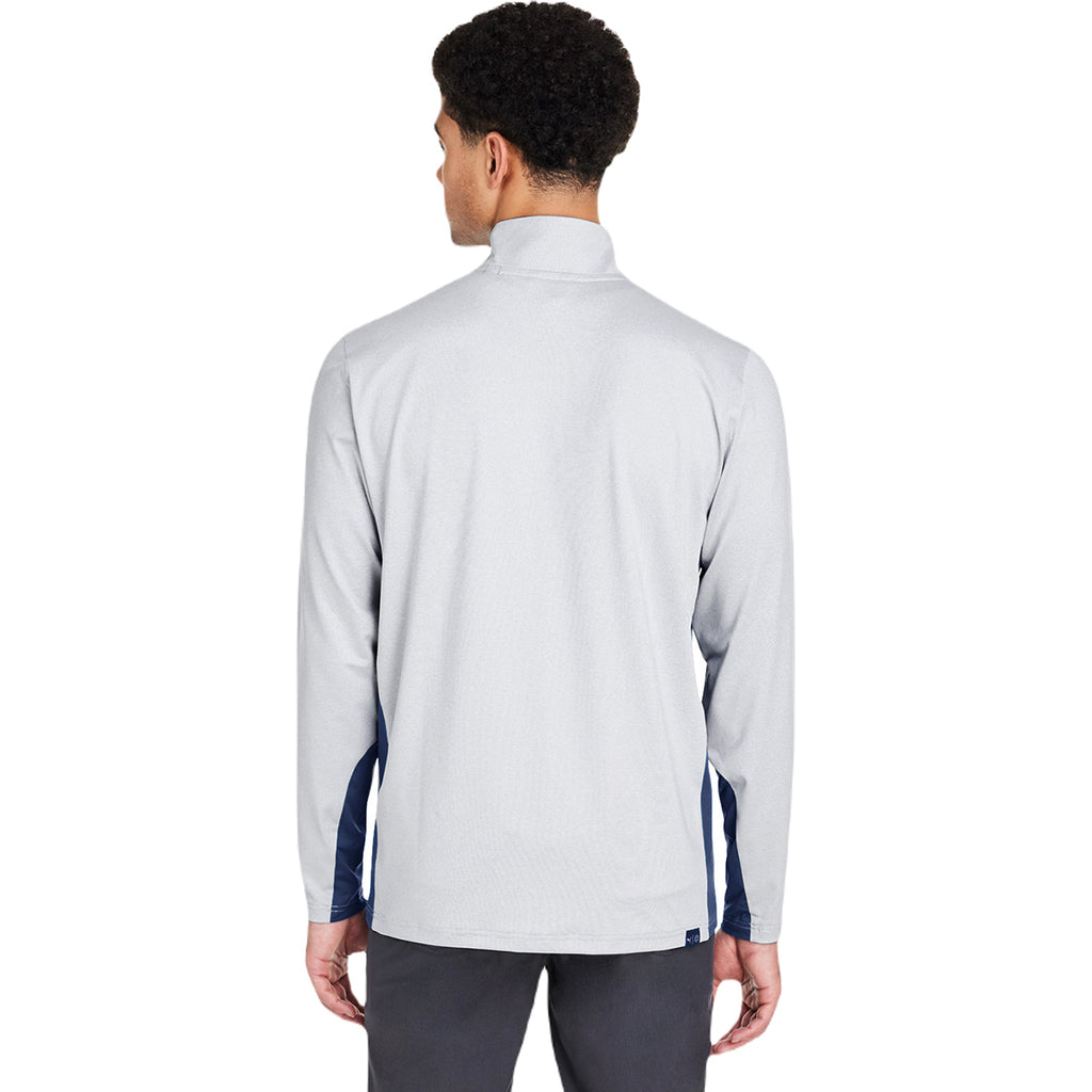 Puma Golf Men's Navy Blazer/Bright White Mesa Stripe Quarter-Zip