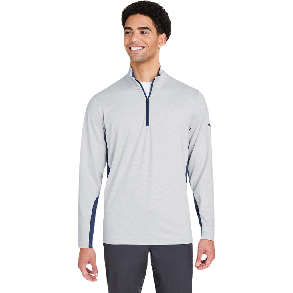 Puma Golf Men's Navy Blazer/Bright White Mesa Stripe Quarter-Zip