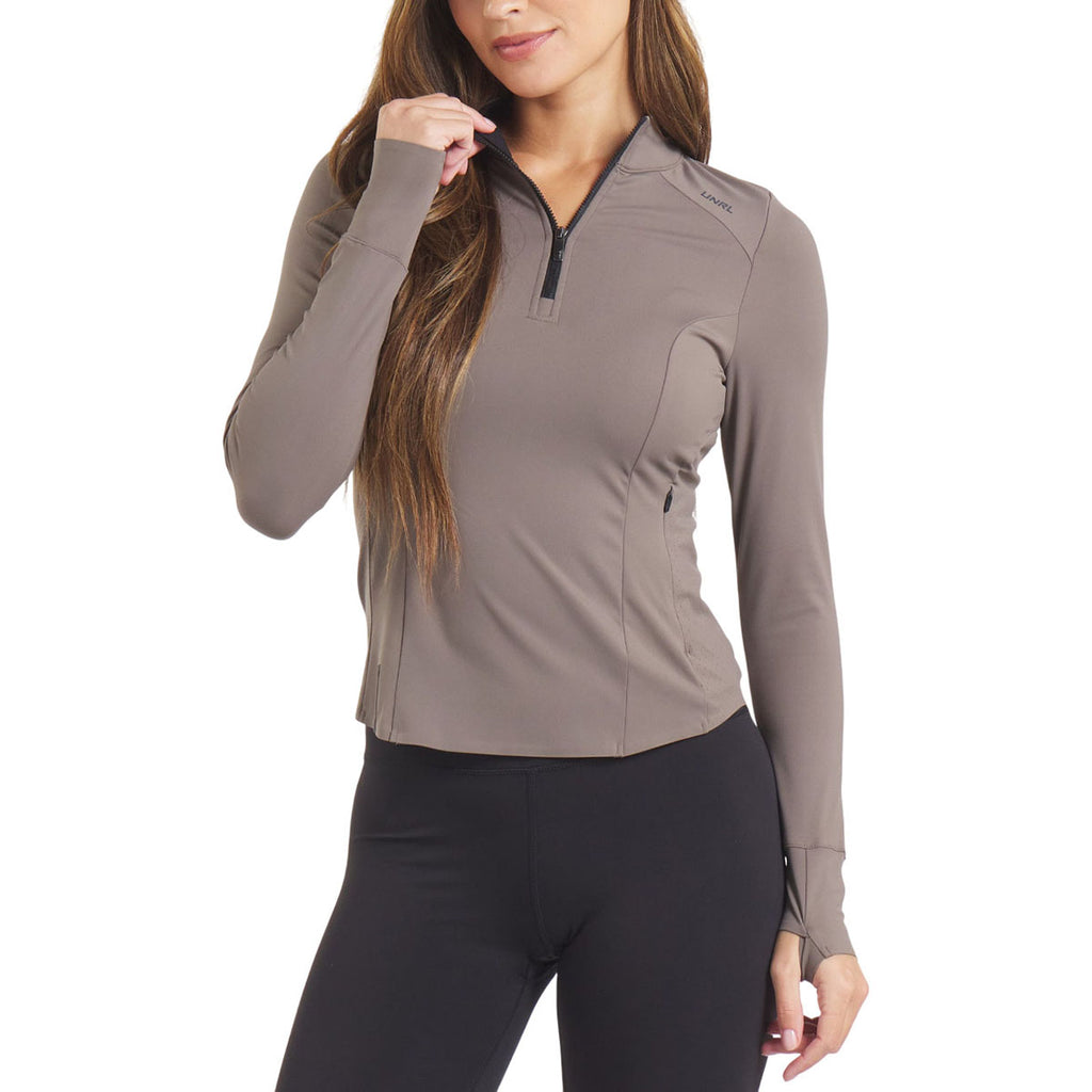 UNRL Women's Dark Taupe Performa Fitted Half-zip