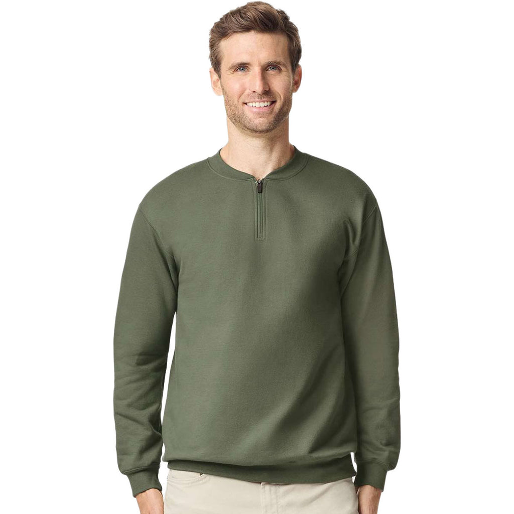 Gildan Unisex Military Green Midweight 1/4 Zip Sweatshirt