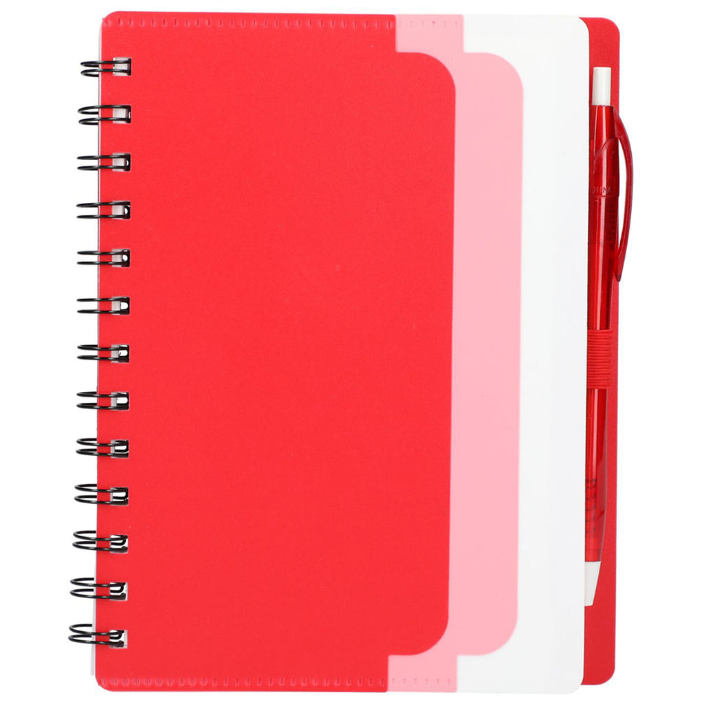 Bullet Red Recycled Dual Pocket Spiral Notebook W/ Pen