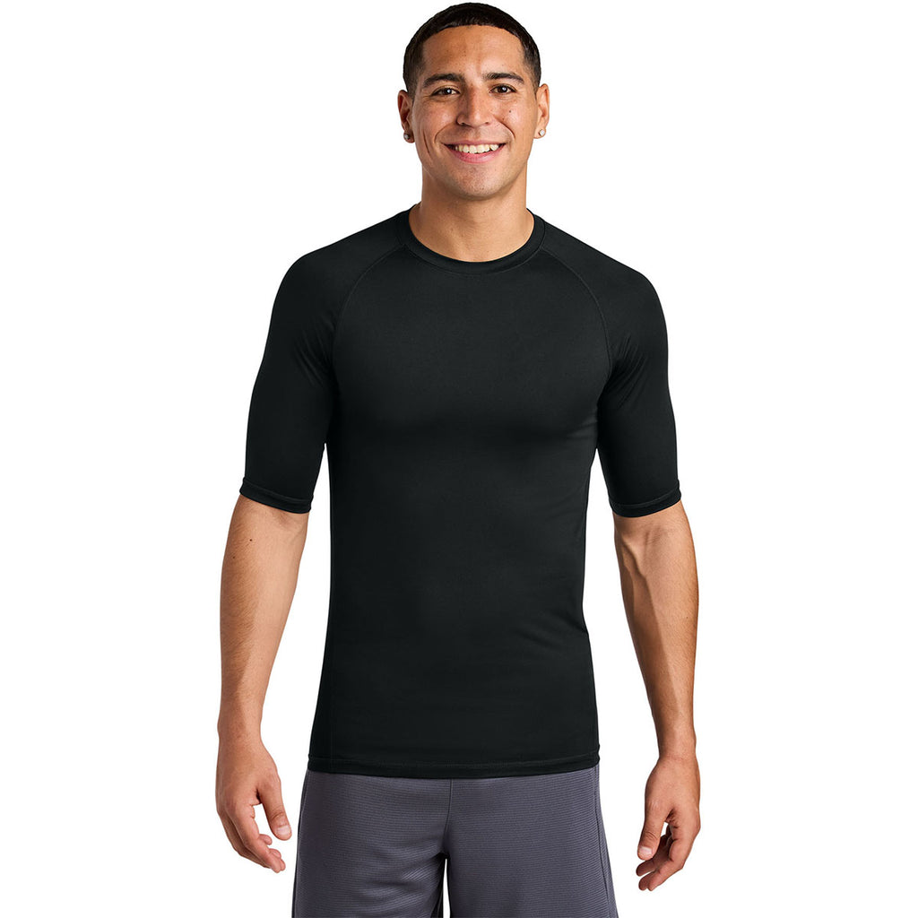 Sport-Tek Men's Black PosiCharge Compression 1/2-Sleeve Tee