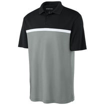 Sport-Tek Men's Black/Grey Concrete Heather/White UV Micropique Colorblock Polo