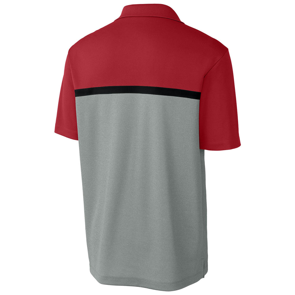 Sport-Tek Men's Deep Red/Grey Concrete Heather/Black UV Micropique Colorblock Polo