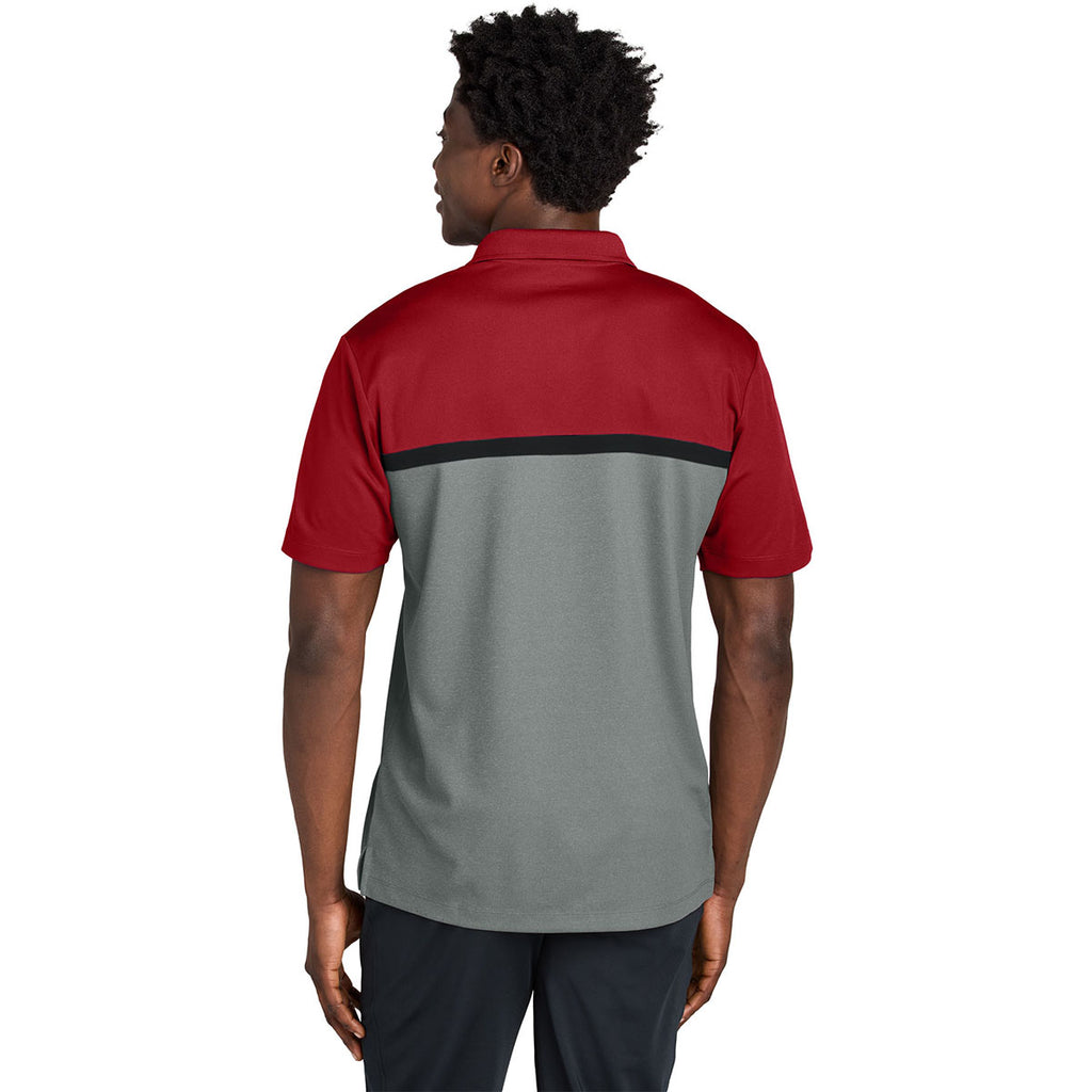 Sport-Tek Men's Deep Red/Grey Concrete Heather/Black UV Micropique Colorblock Polo