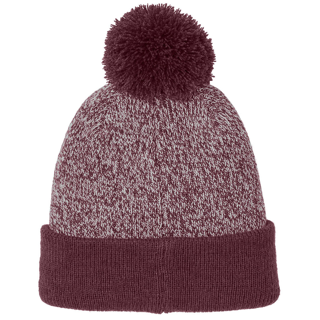 Sport-Tek Maroon/Silver Halftime Heather Pom Beanie