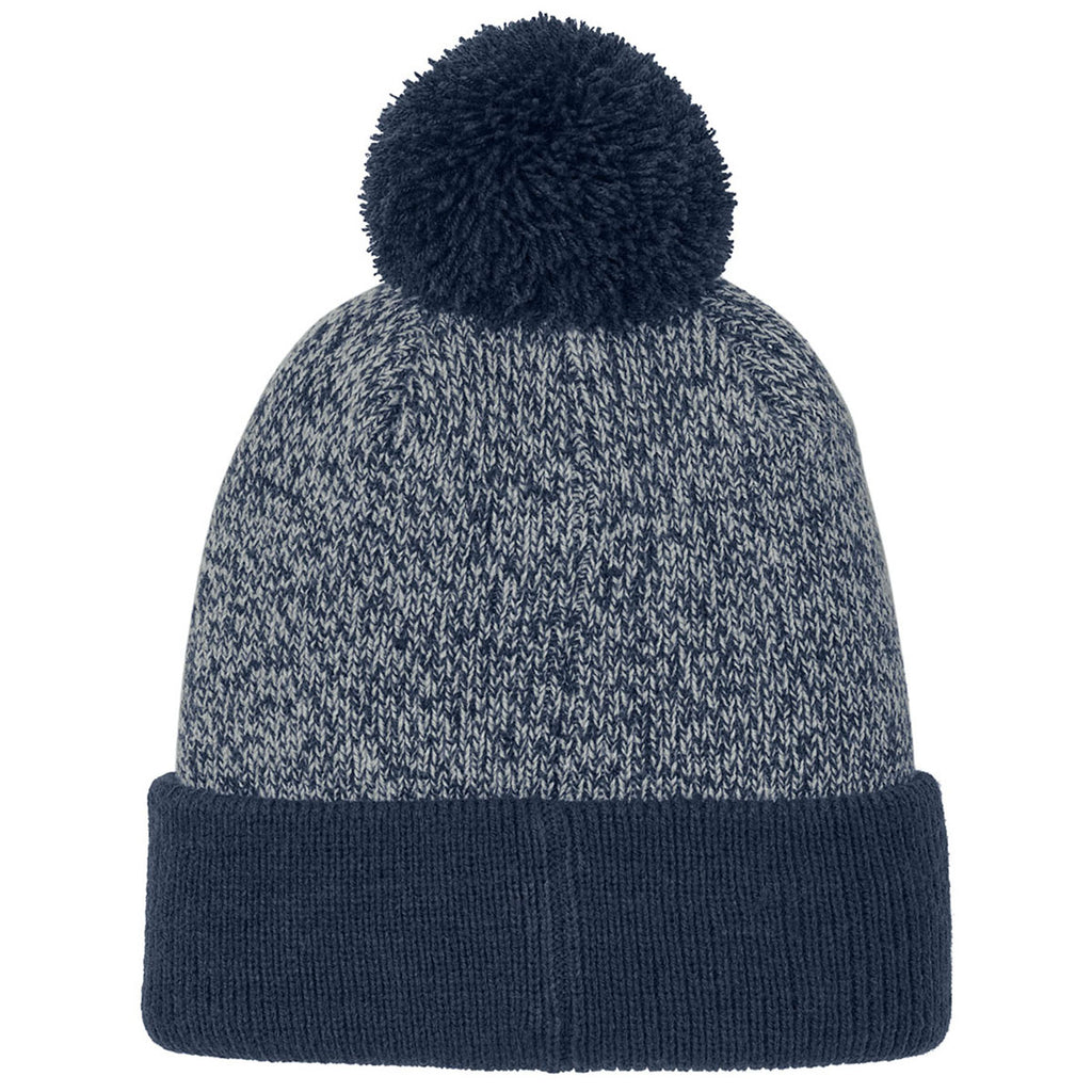 Sport-Tek True Navy/Silver Halftime Heather Pom Beanie