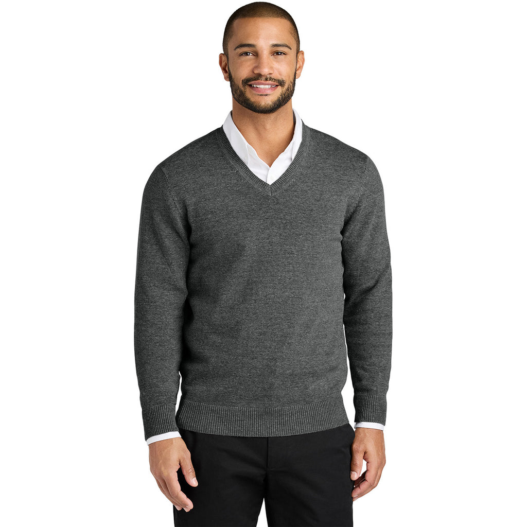 Port Authority Men's Charcoal Heather Easy Care V-Neck Sweater