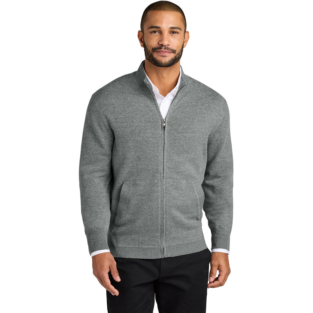 Port Authority Men's Medium Heather Grey Easy Care Full-Zip Sweater