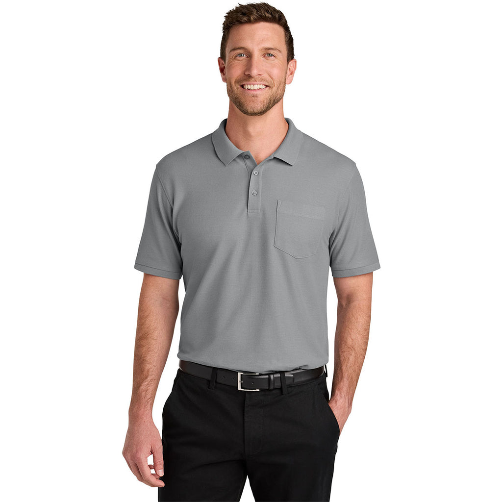 Port Authority Men's Gusty Grey Tall Wearever Signature Pique Pocket Polo