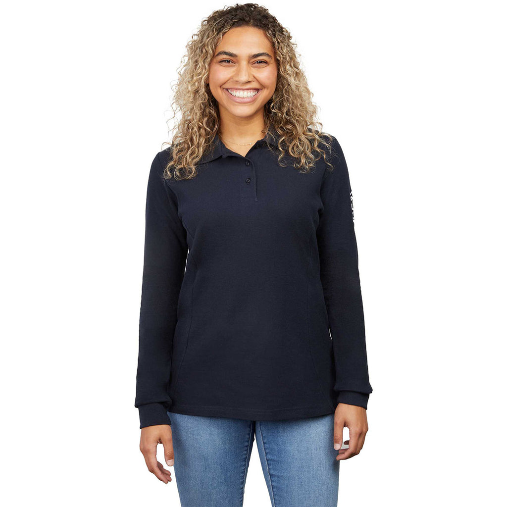 Elevate Women's Navy Palo Long Sleeve 100% Cotton Pique Polo