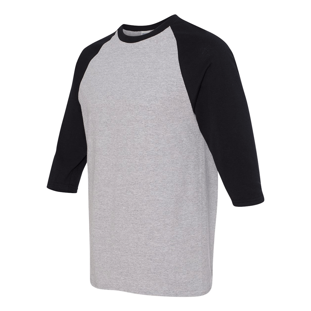 Gildan Men's Sport Grey/Black Heavy Cotton Raglan Three-Quarter Sleeve T-Shirt