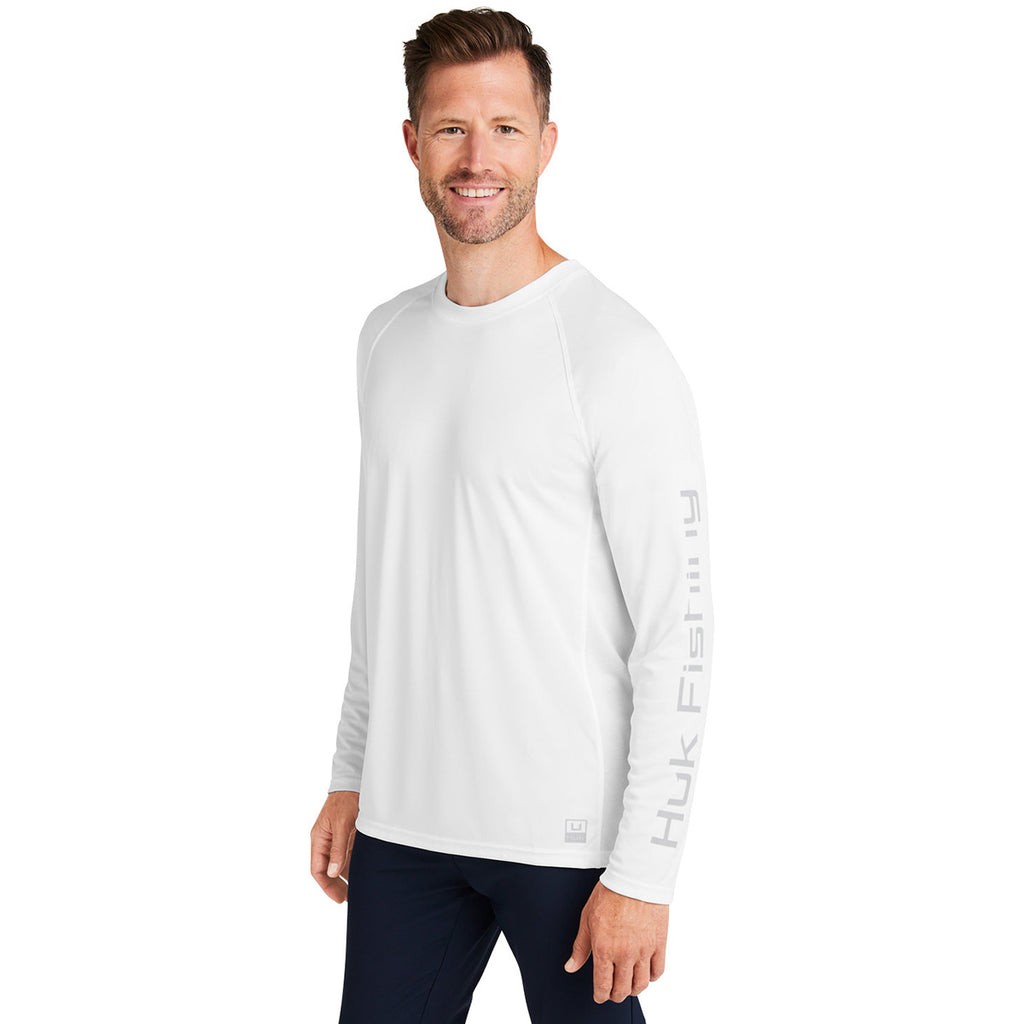 HUK Men's White Pursuit Long-Sleeve T-Shirt