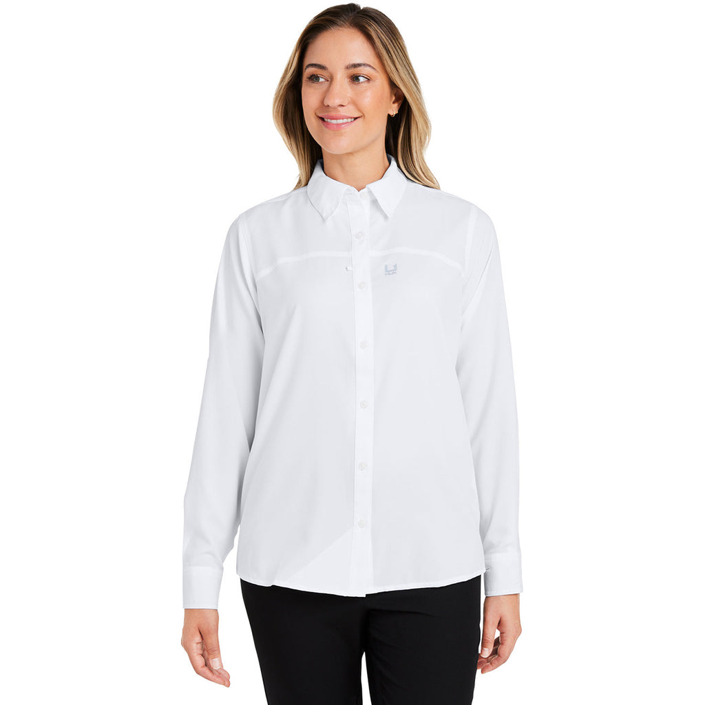 HUK Women's White Tide Point Long Sleeve Shirt