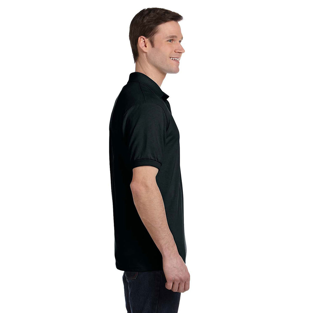 Hanes Men's Black 5.2 oz. 50/50 EcoSmart Jersey Pocket Polo