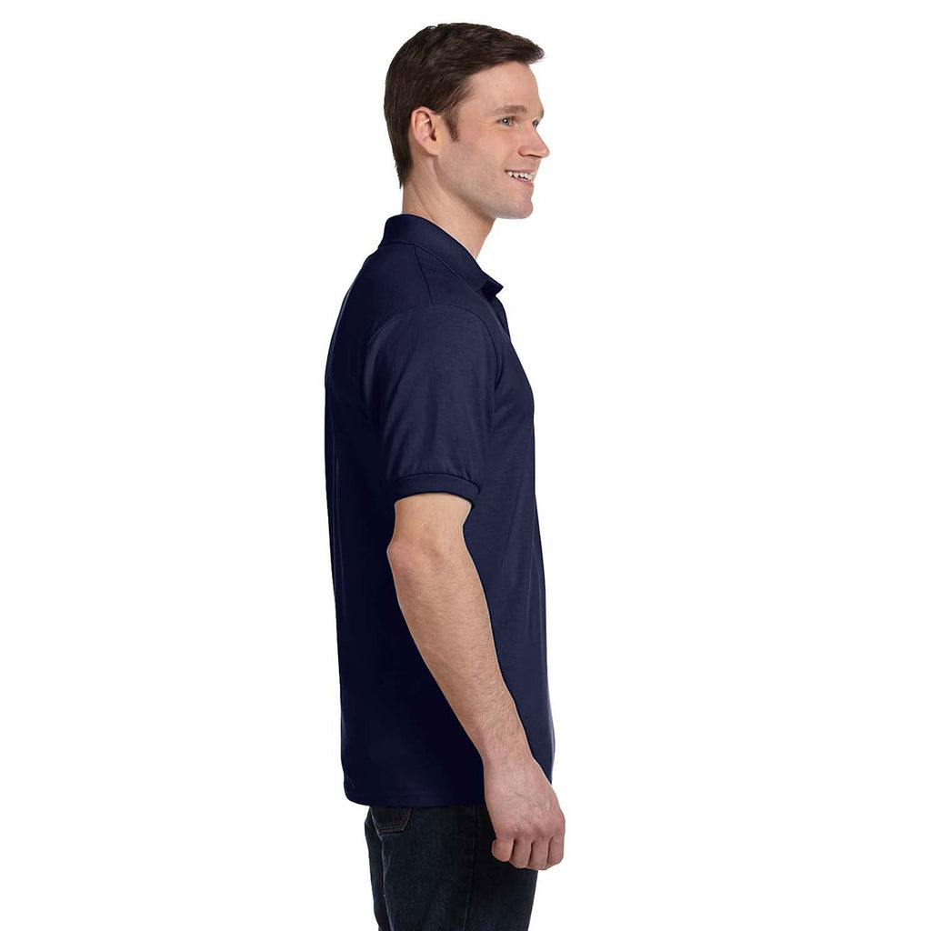 Hanes Men's Navy 5.2 oz. 50/50 EcoSmart Jersey Pocket Polo