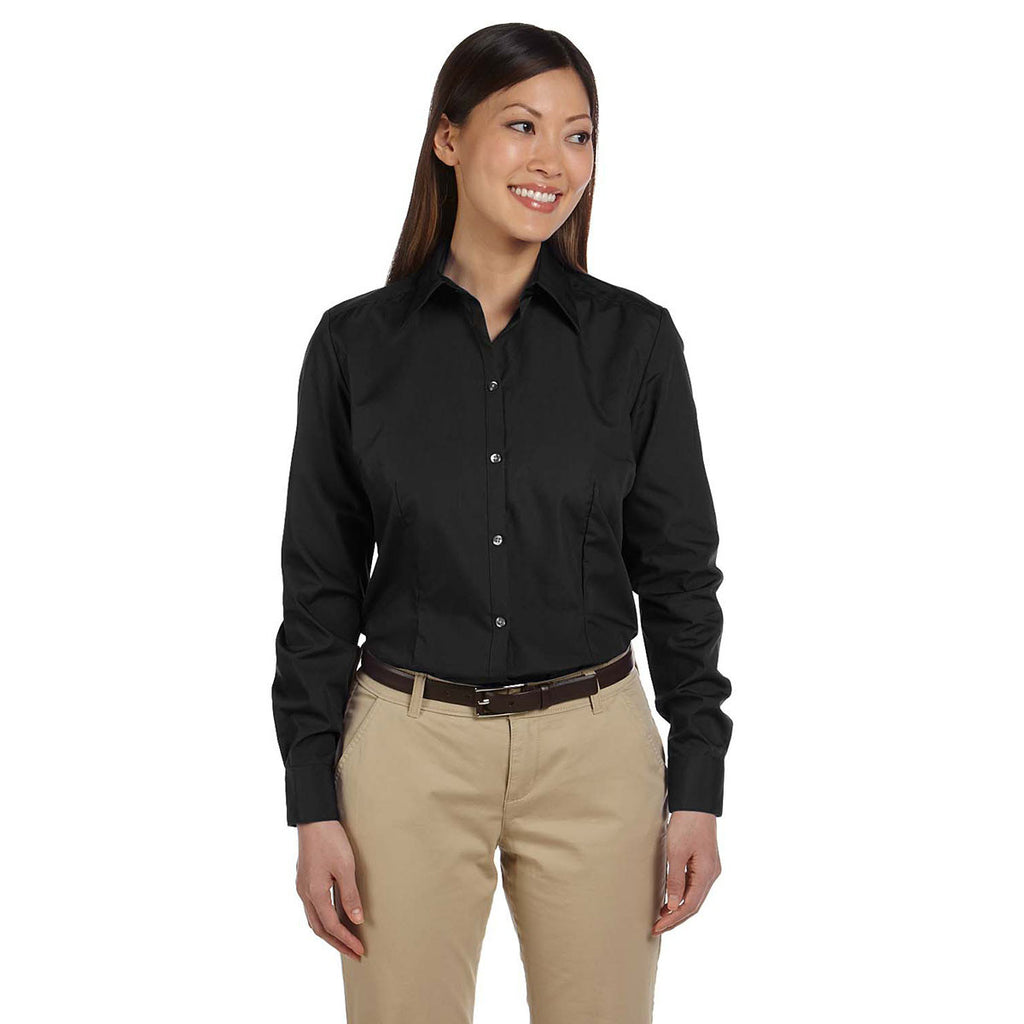 Van Heusen Women's Black Silky Poplin Dress Shirt